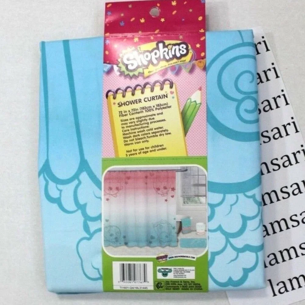Shopkins Printed Fabric Shower Curtain - Blue Pink White